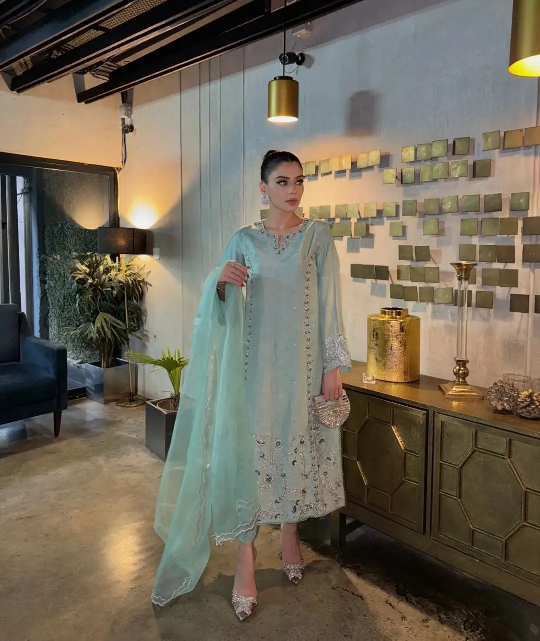 Mint Glow Embroidered Suit