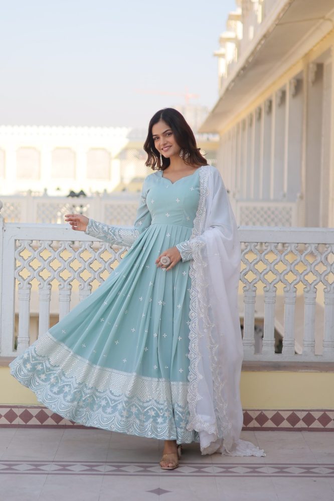 Azure Bright Anarkali Gown With Dupatta