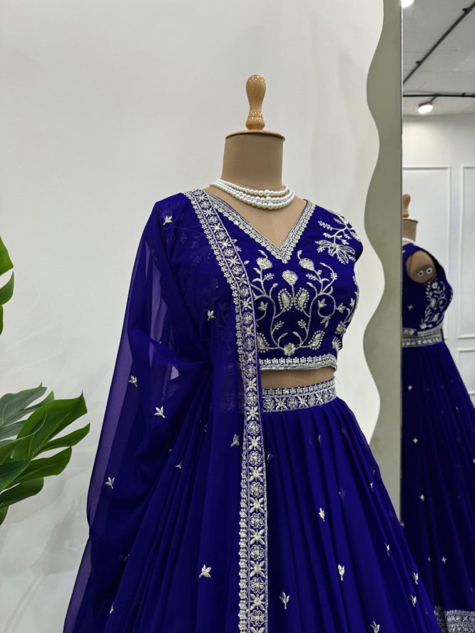Royal Blue Embroidered Anarkali Gown with Dupatta