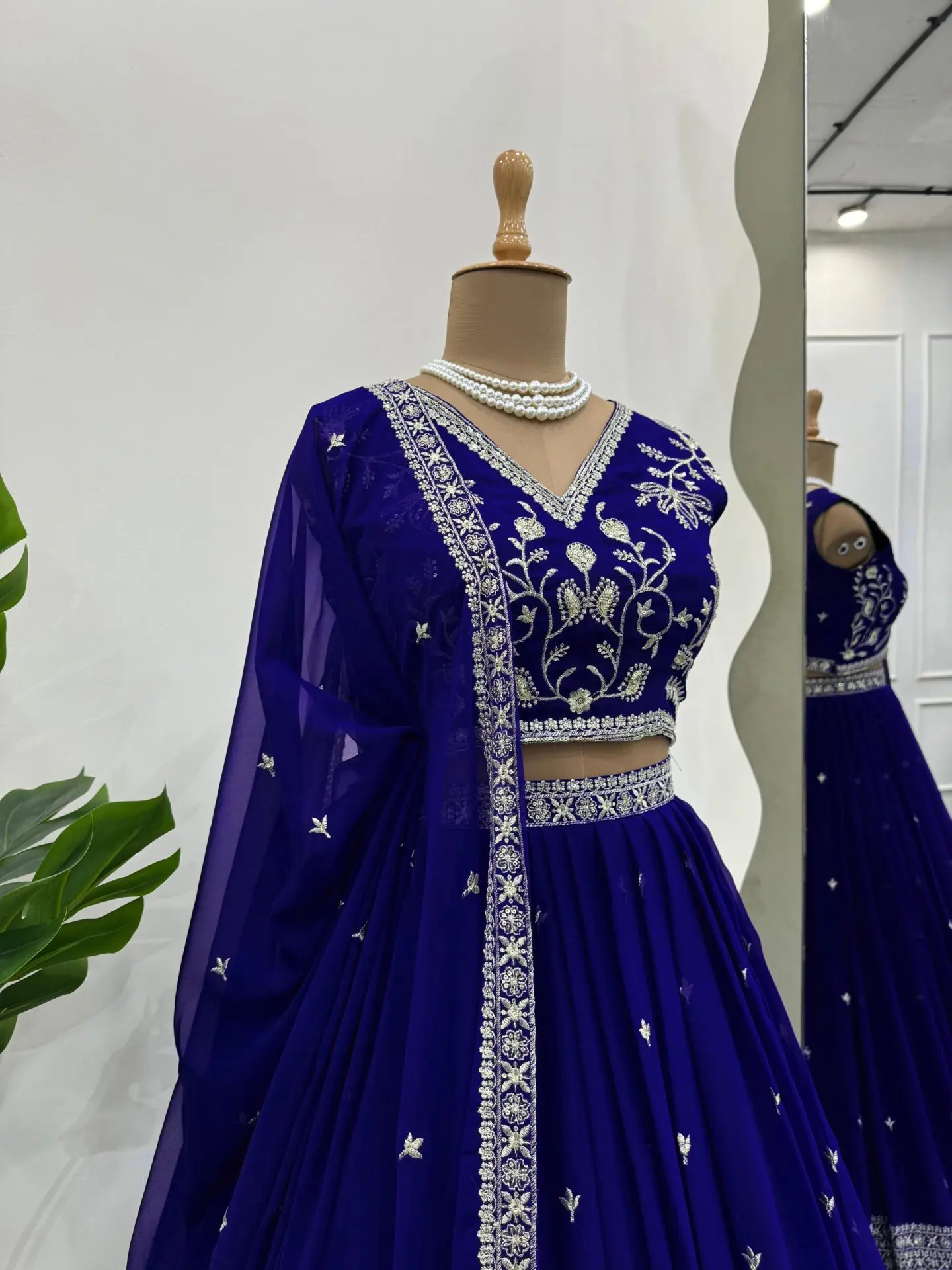 Royal Blue Embroidered Anarkali Gown with Dupatta