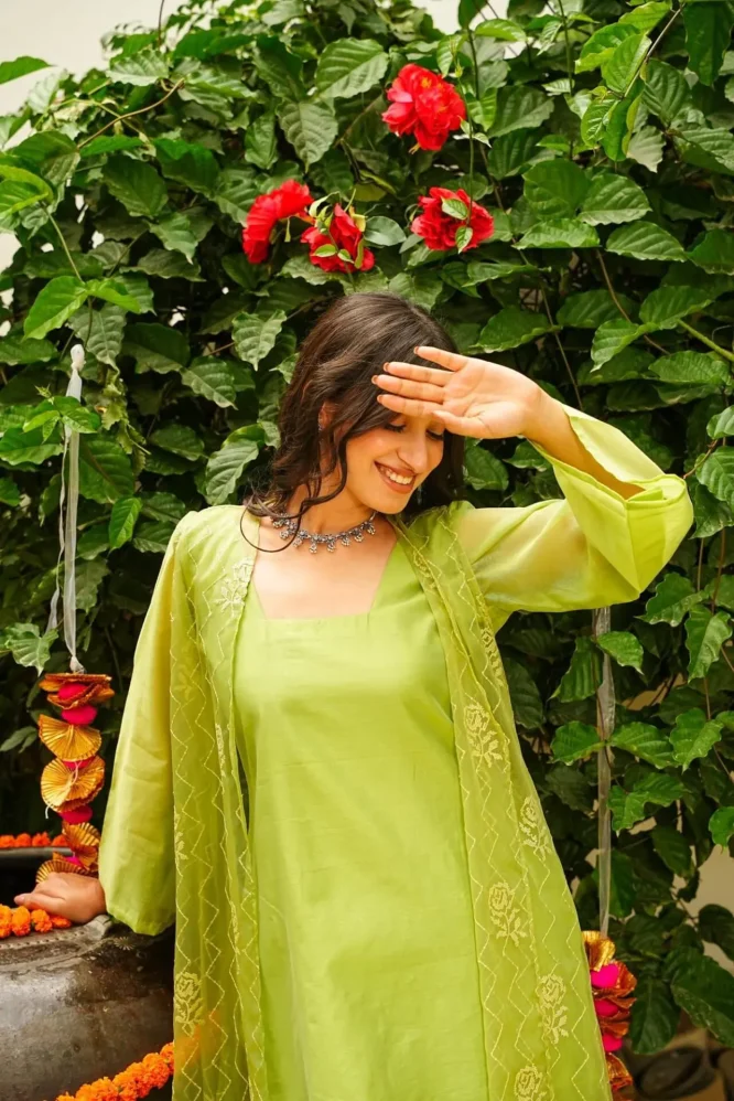 Versatile Green Jacket with Kurta