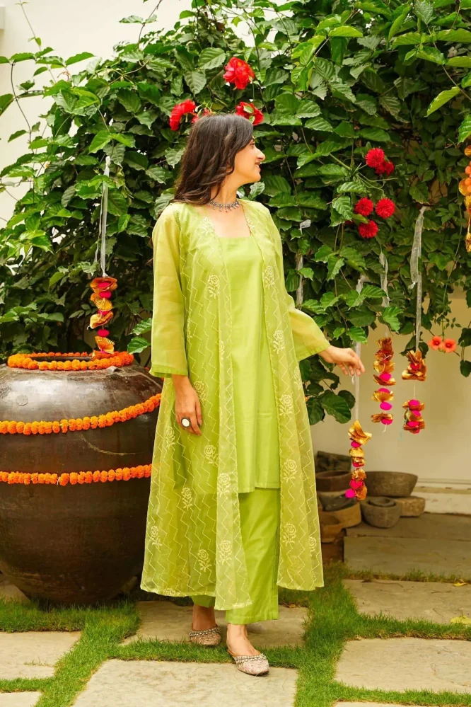 Versatile Green Jacket with Kurta