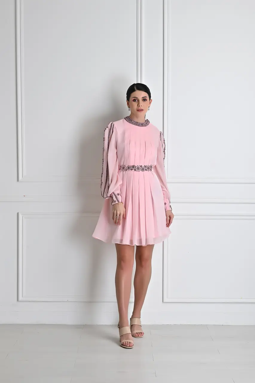 Barbie Pink 3D Flower Hand Embroidered Luxury Dress