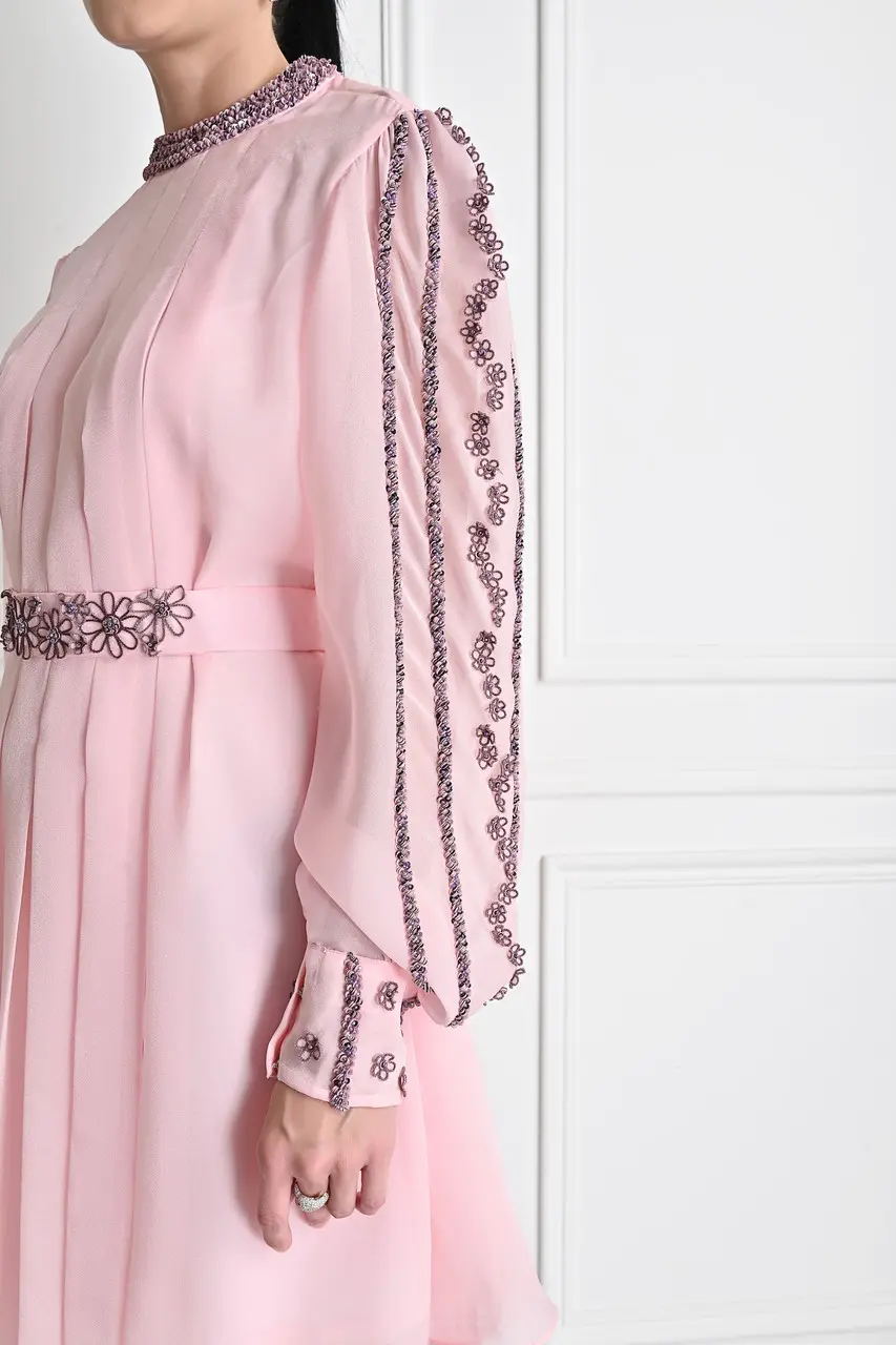 Barbie Pink 3D Flower Hand Embroidered Luxury Dress