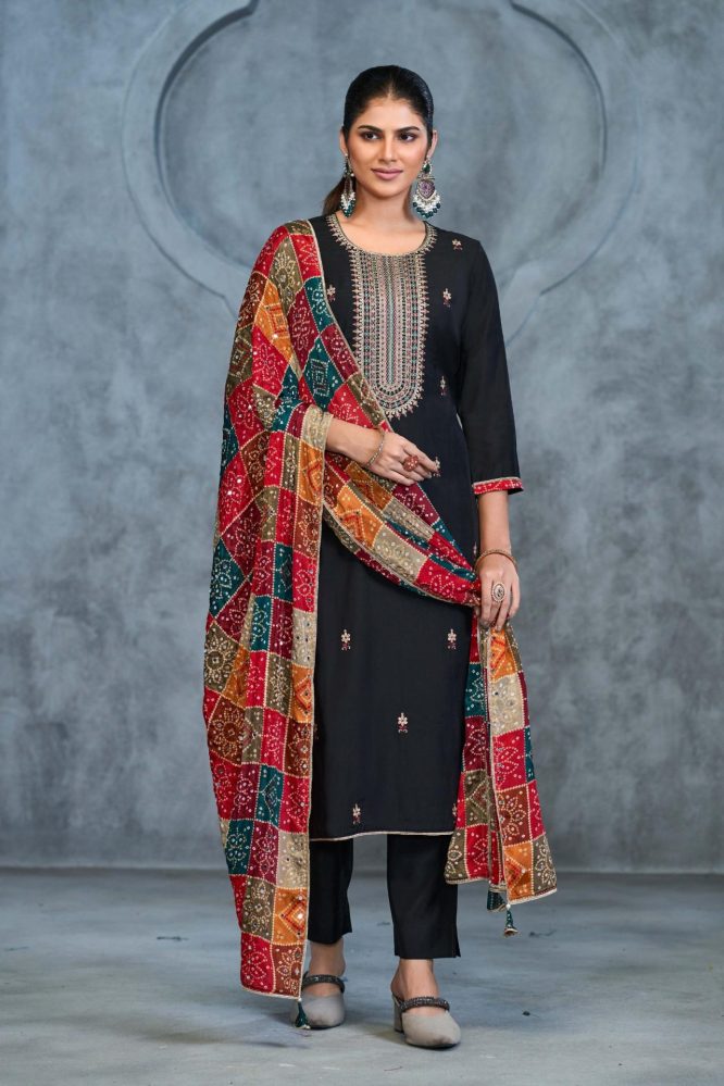Elegant Black Kurta Set with Bandhani Dupatta