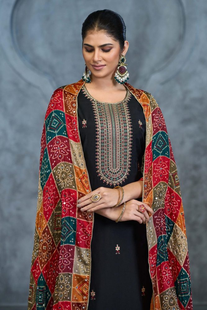 Elegant Black Kurta Set with Bandhani Dupatta