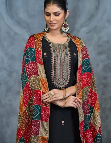 Elegant Black Kurta Set with Bandhani Dupatta