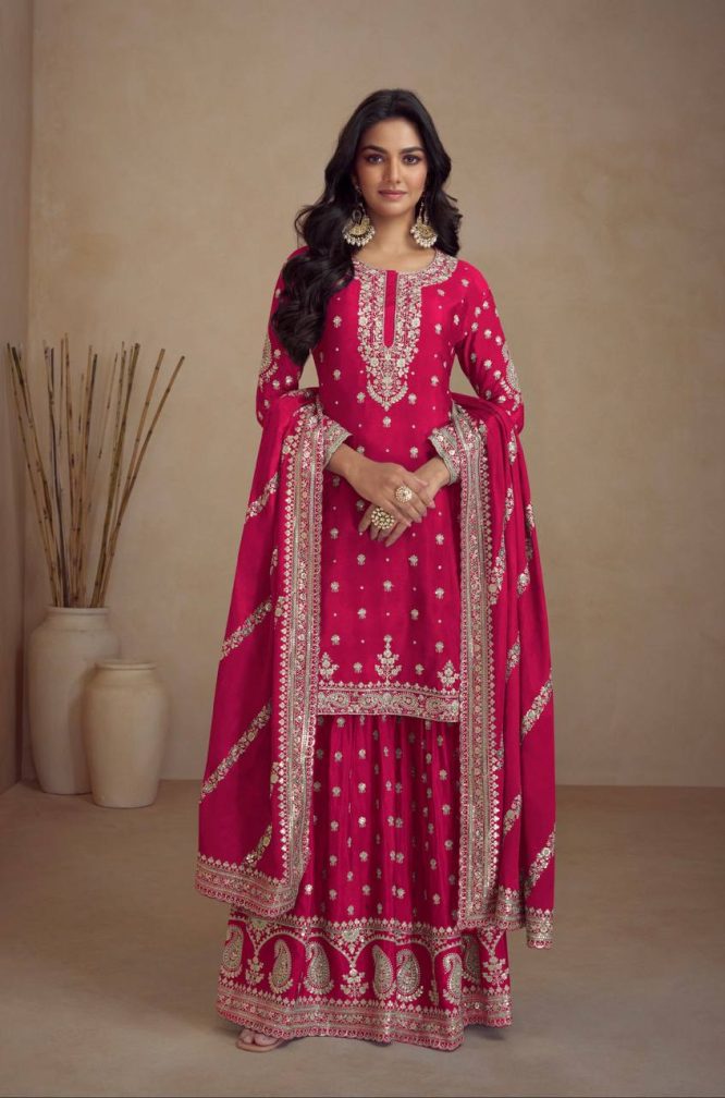 Embroidered Magenta Sharara Set