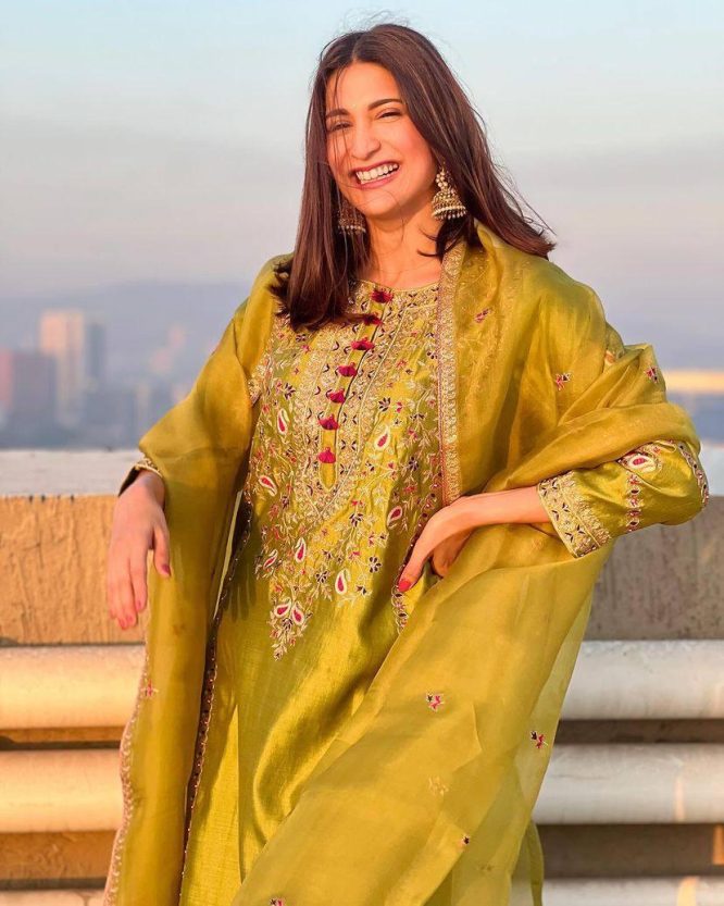 Golden Embroidered Silk Kurta Set