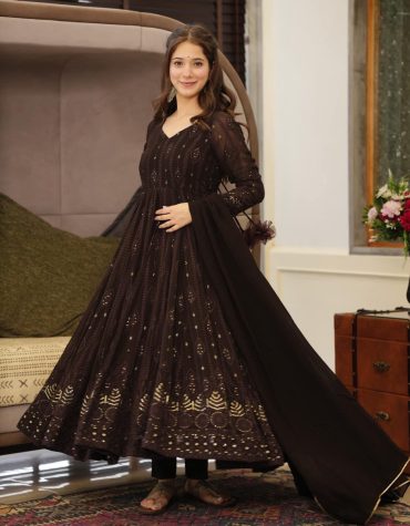 Brown Embroidered Premium Georgette Suit Set