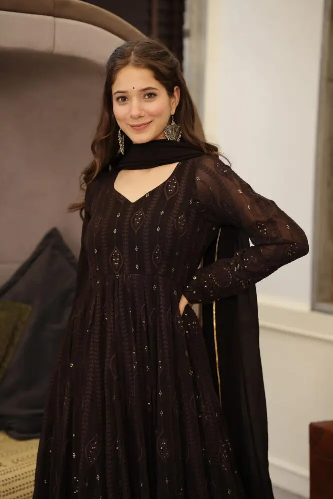 Brown Embroidered Premium Georgette Suit Set
