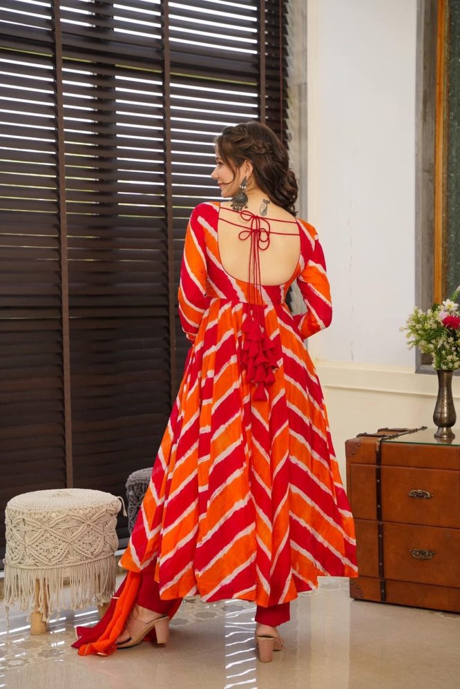 Vibrant Sunset Leheria Striped Anarkali Suit