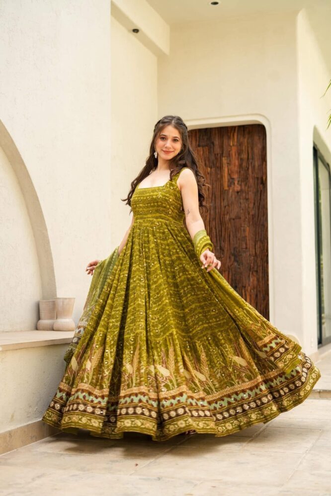 Gathika green heavy worked maxi set