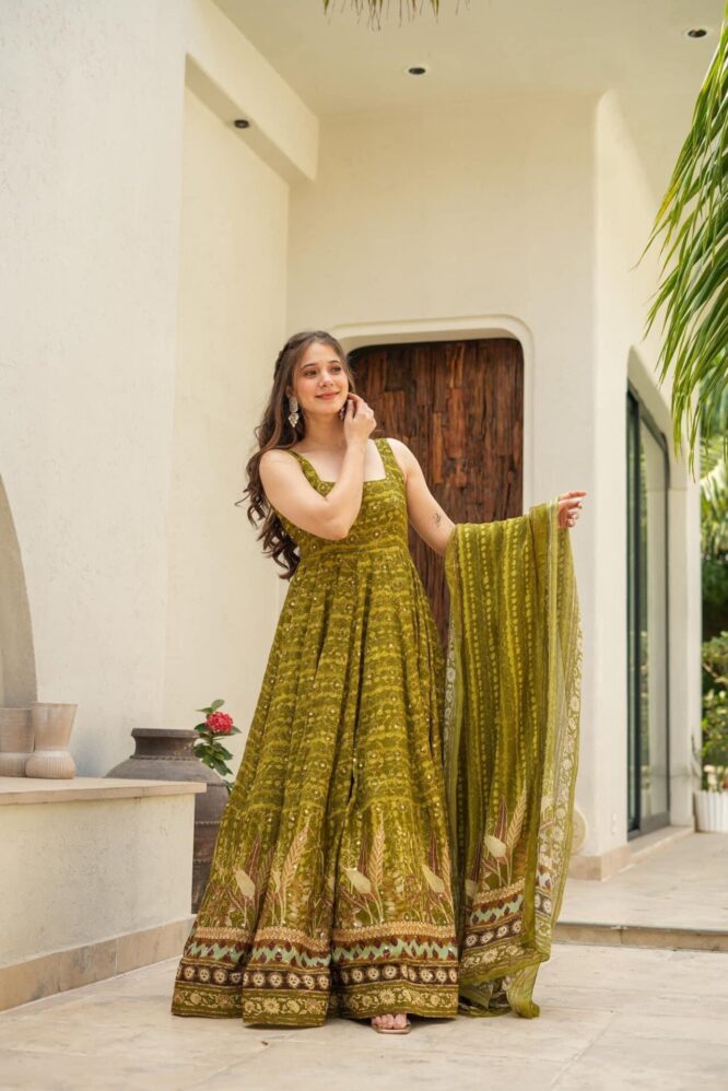 Gathika green heavy worked maxi set