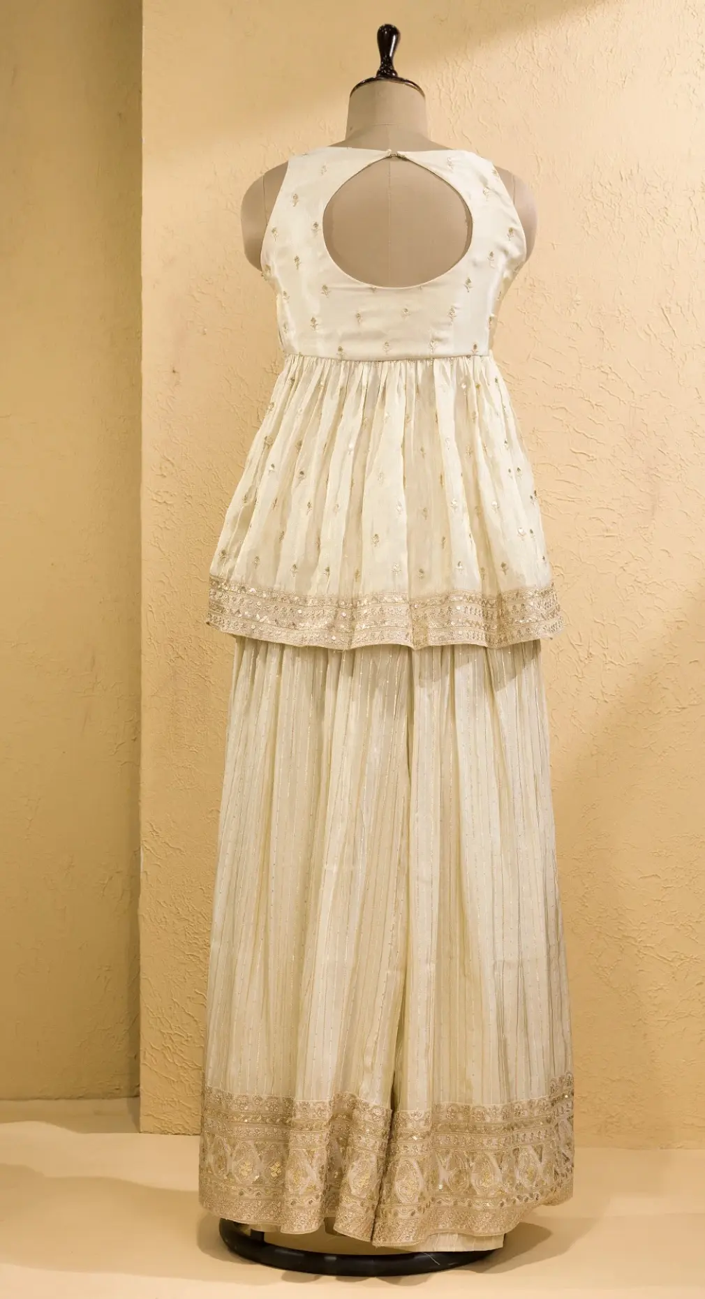 Ivory Peplum Top and Sharara Set with Zardosi Accents
