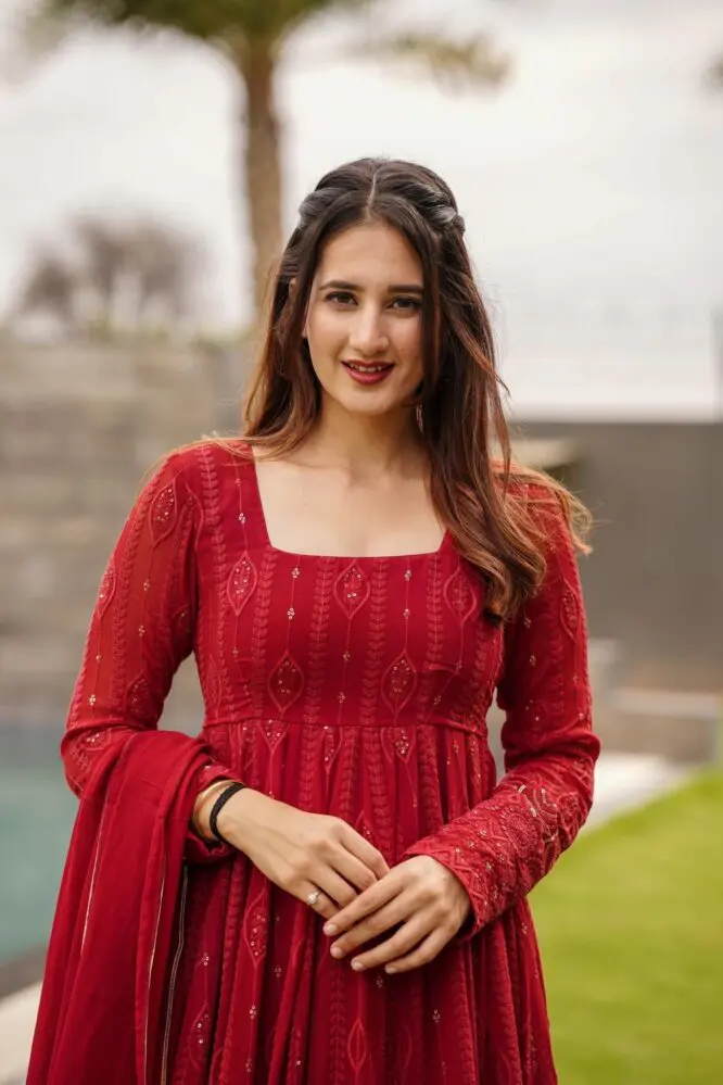 Red Scarlet Embroidered Kurta Set