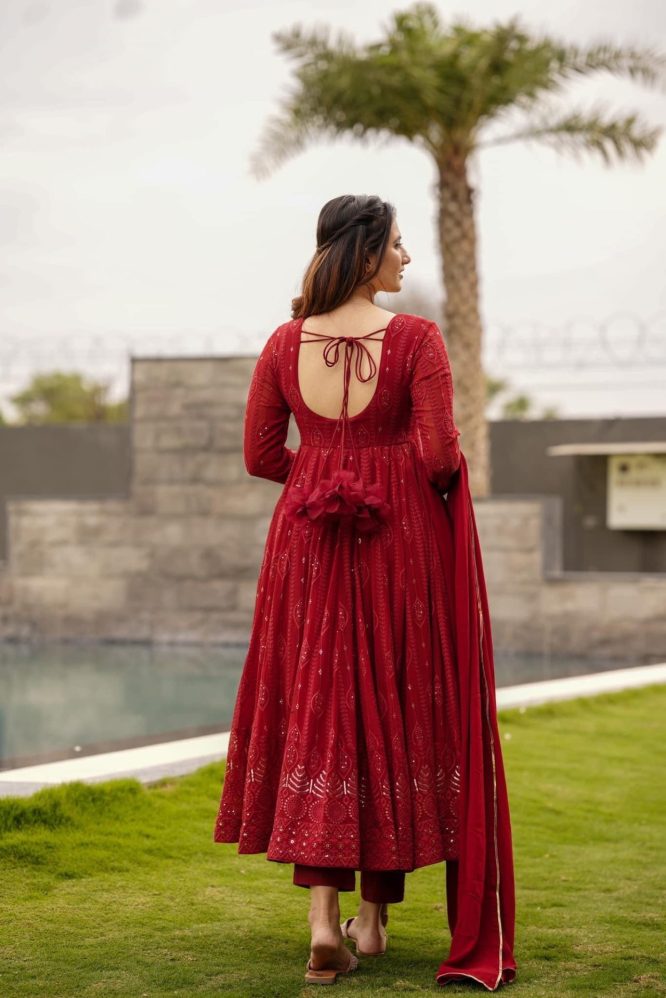 Red Scarlet Embroidered Kurta Set