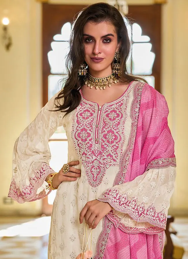 Pearl White Georgette Chine Sequins Work Pakistani Suit