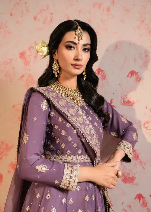 Lavender Silk Embroidered Anarkali Gown