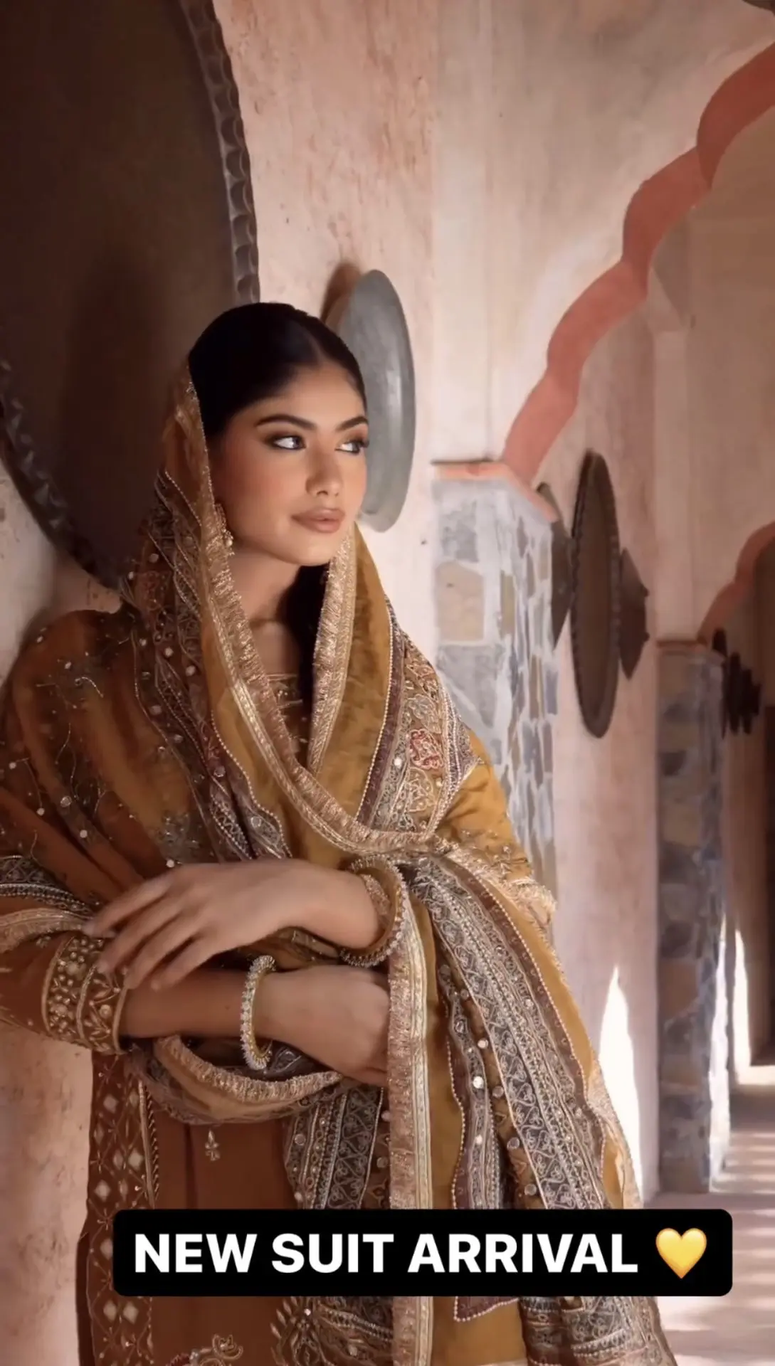 Golden Mocha Embroidered Palazzo Suit