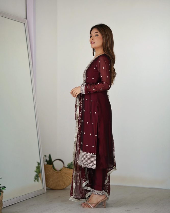Deep Wine Luxe Embellished Suit Set
