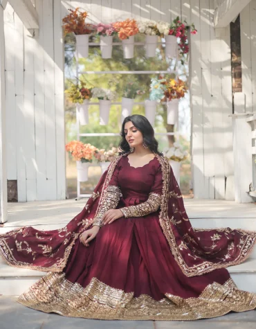 Majestic Maroon Shimmer Gown