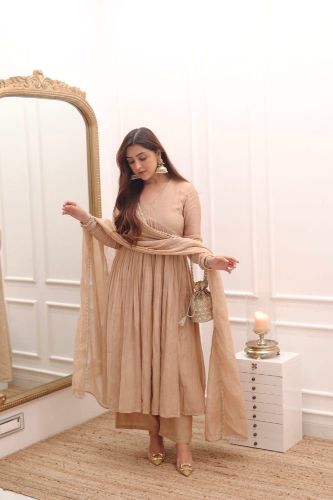 Beige Premium Anarkali Suit Set