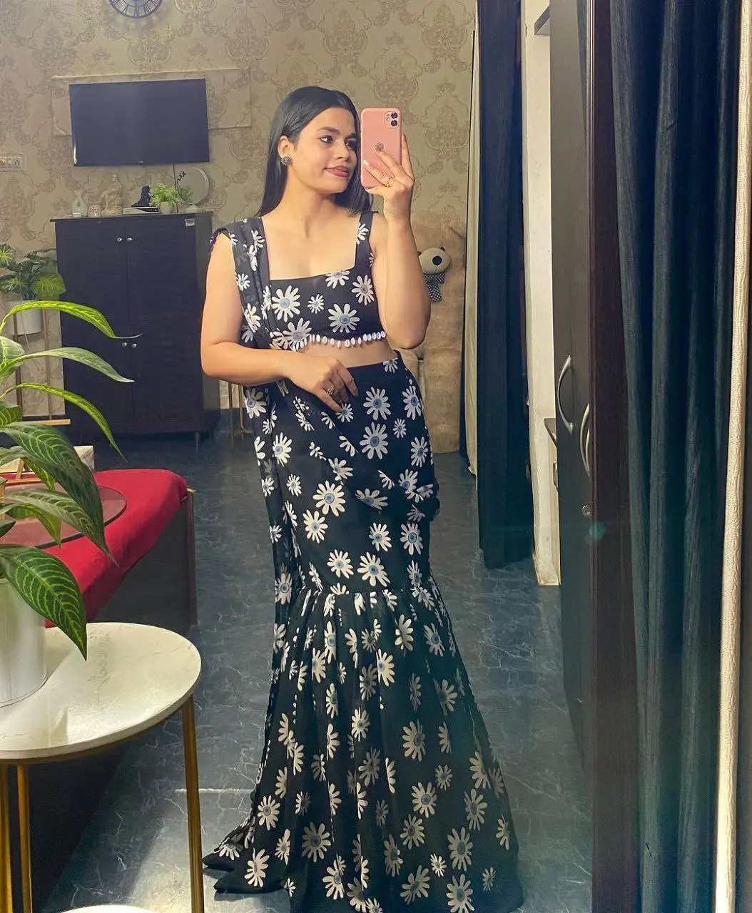 Daisy Bloom Black Lehenga Set