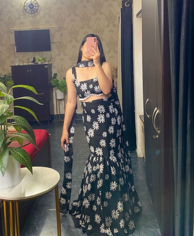 Daisy Bloom Black Lehenga Set