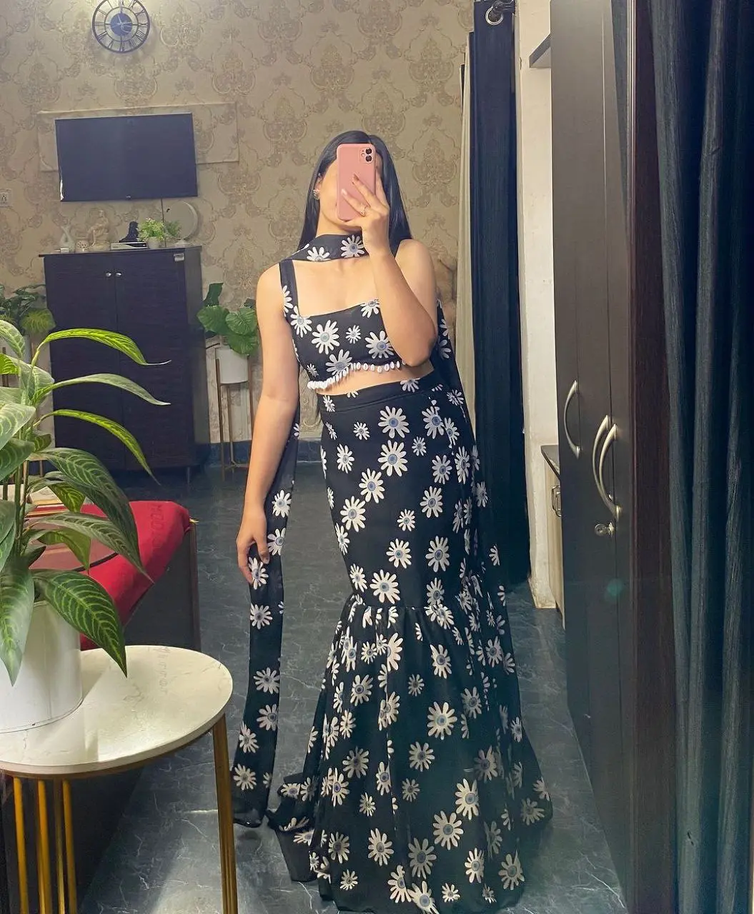 Daisy Bloom Black Lehenga Set