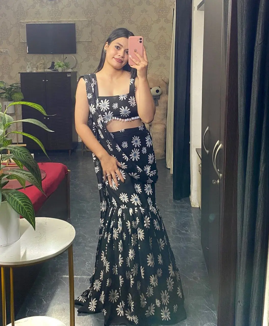 Daisy Bloom Black Lehenga Set