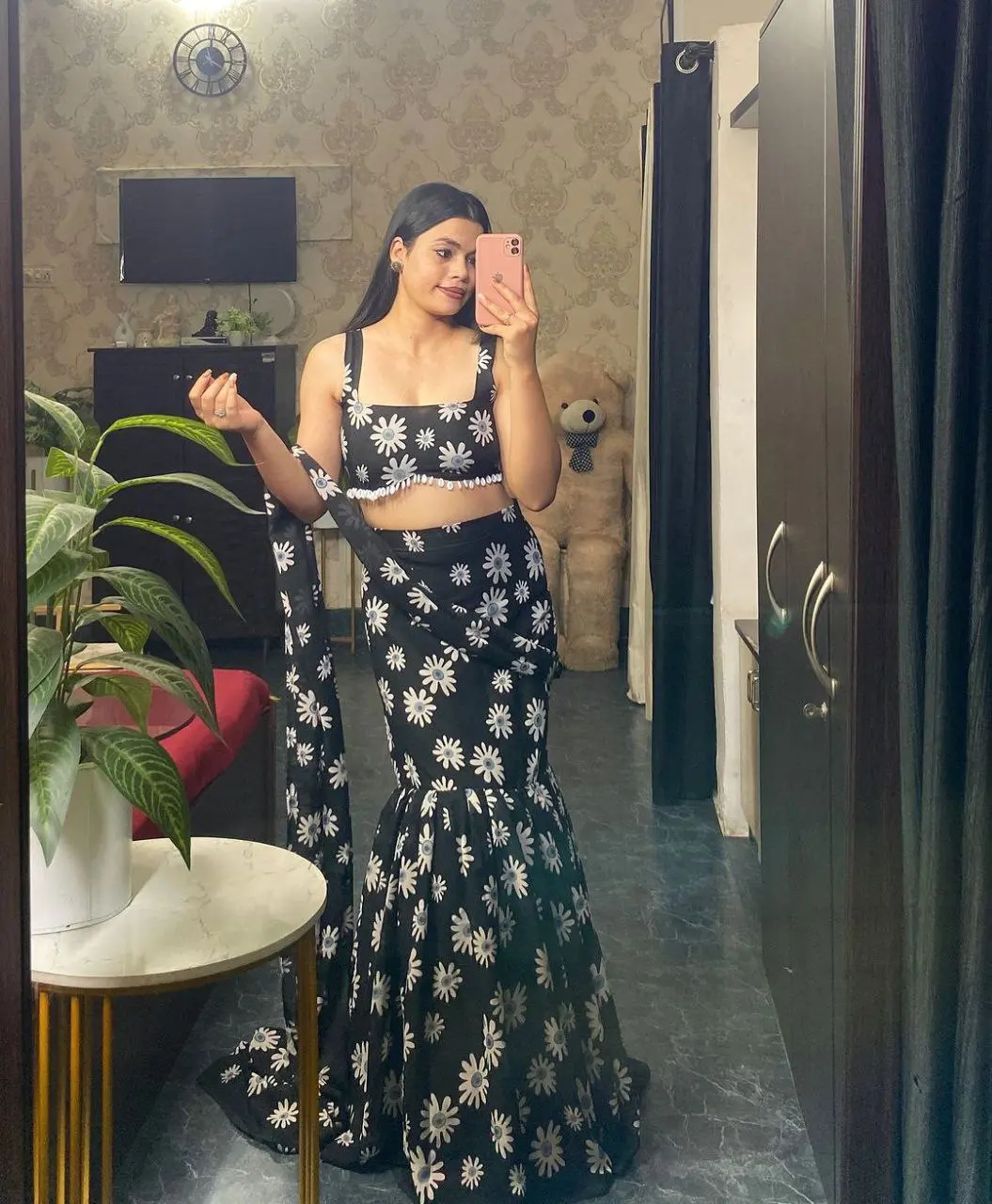 Daisy Bloom Black Lehenga Set