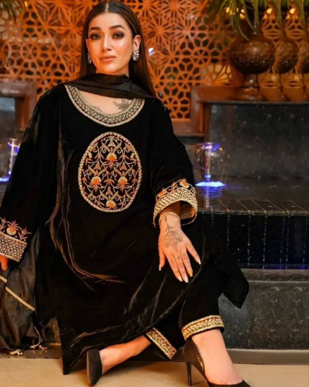 Royal In Black Velvet Suit Set