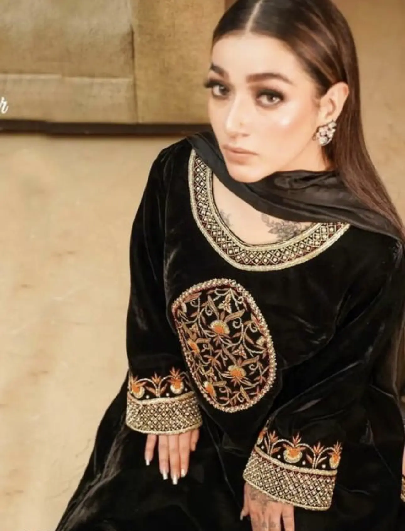 Royal In Black Velvet Suit Set