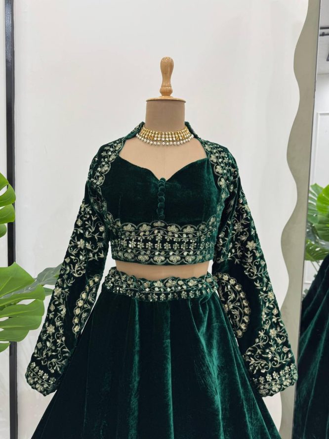 Emerald Premium Viscous Velvet Lehenga Set