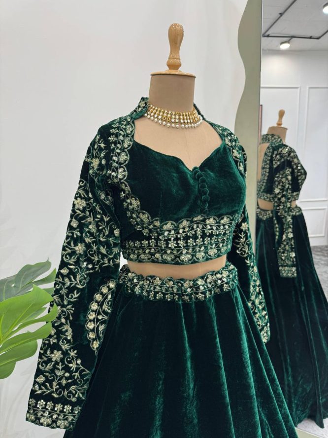 Emerald Premium Viscous Velvet Lehenga Set