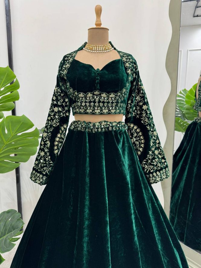 Emerald Premium Viscous Velvet Lehenga Set