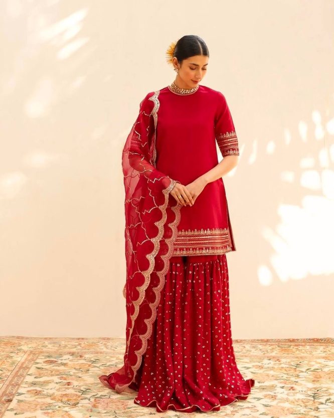 Elegant Mirror Work Kurta, Palazzo, and Dupatta Set