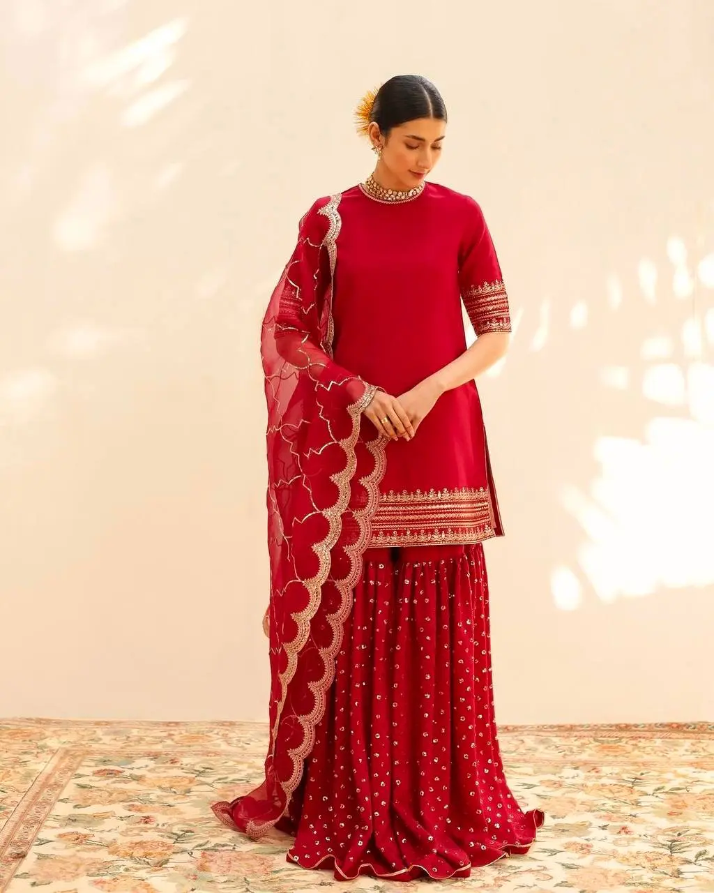 Elegant Mirror Work Kurta, Palazzo, and Dupatta Set
