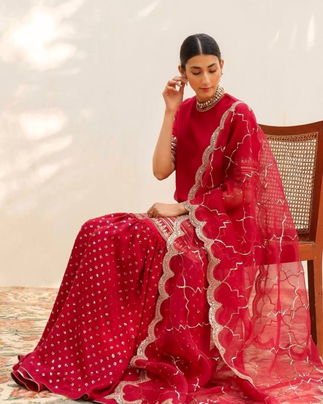 Elegant Mirror Work Kurta, Palazzo, and Dupatta Set