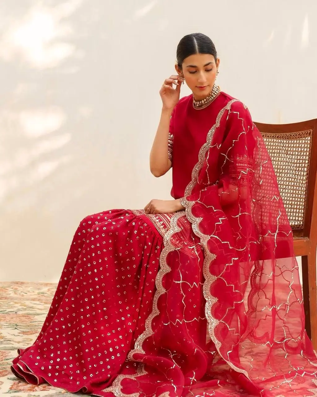 Elegant Mirror Work Kurta, Palazzo, and Dupatta Set
