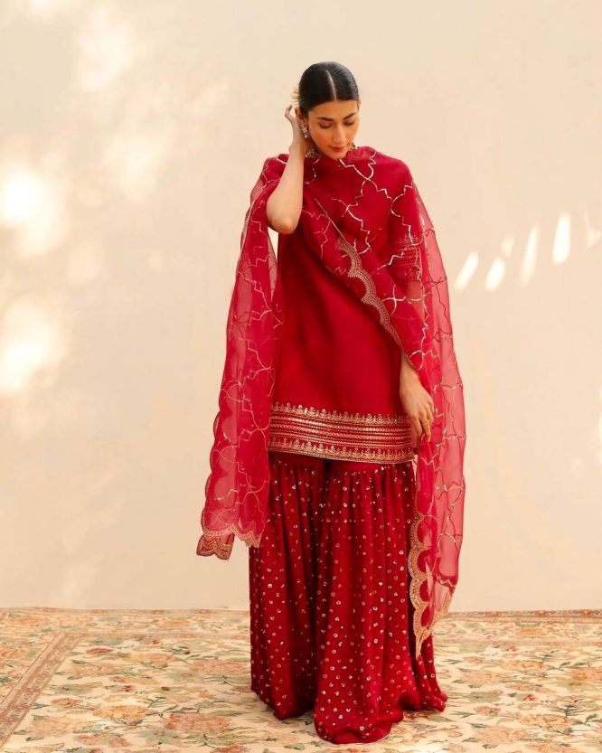 Elegant Mirror Work Kurta, Palazzo, and Dupatta Set