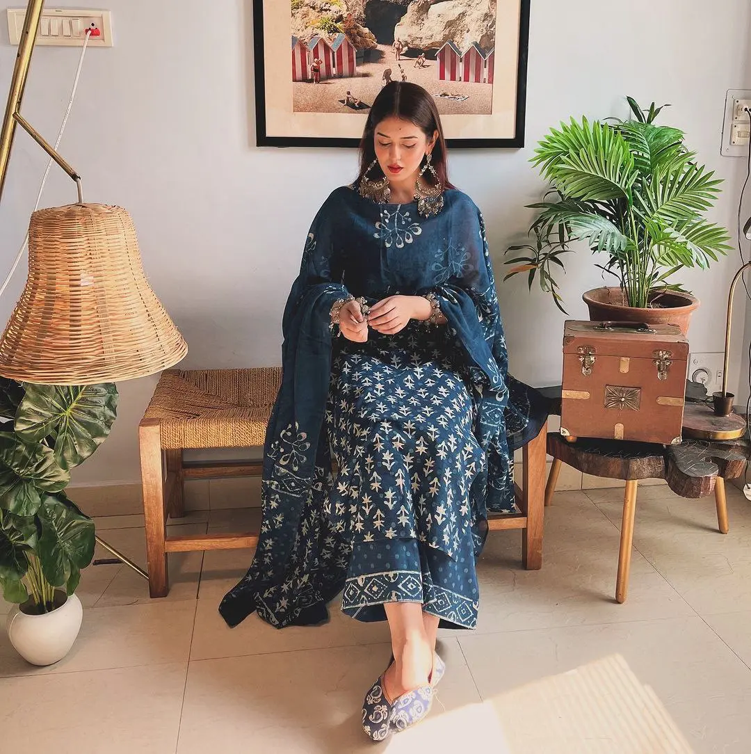 Tranquil Threads Blue Kurti Trouser Set