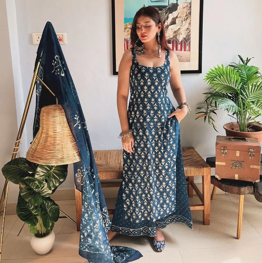 Tranquil Threads Blue Kurti Trouser Set