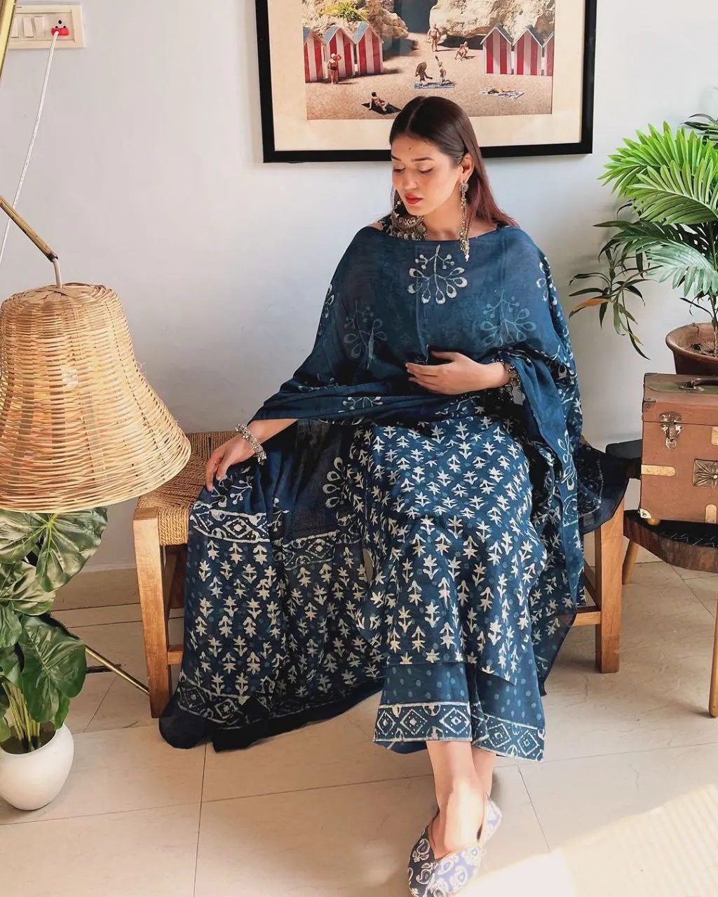 Tranquil Threads Blue Kurti Trouser Set