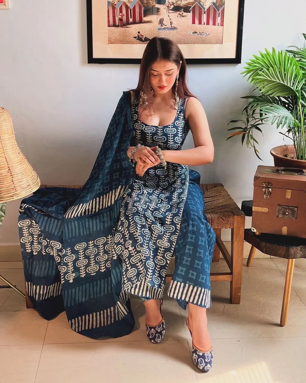 Tranquil Threads Blue Kurti Trouser Set