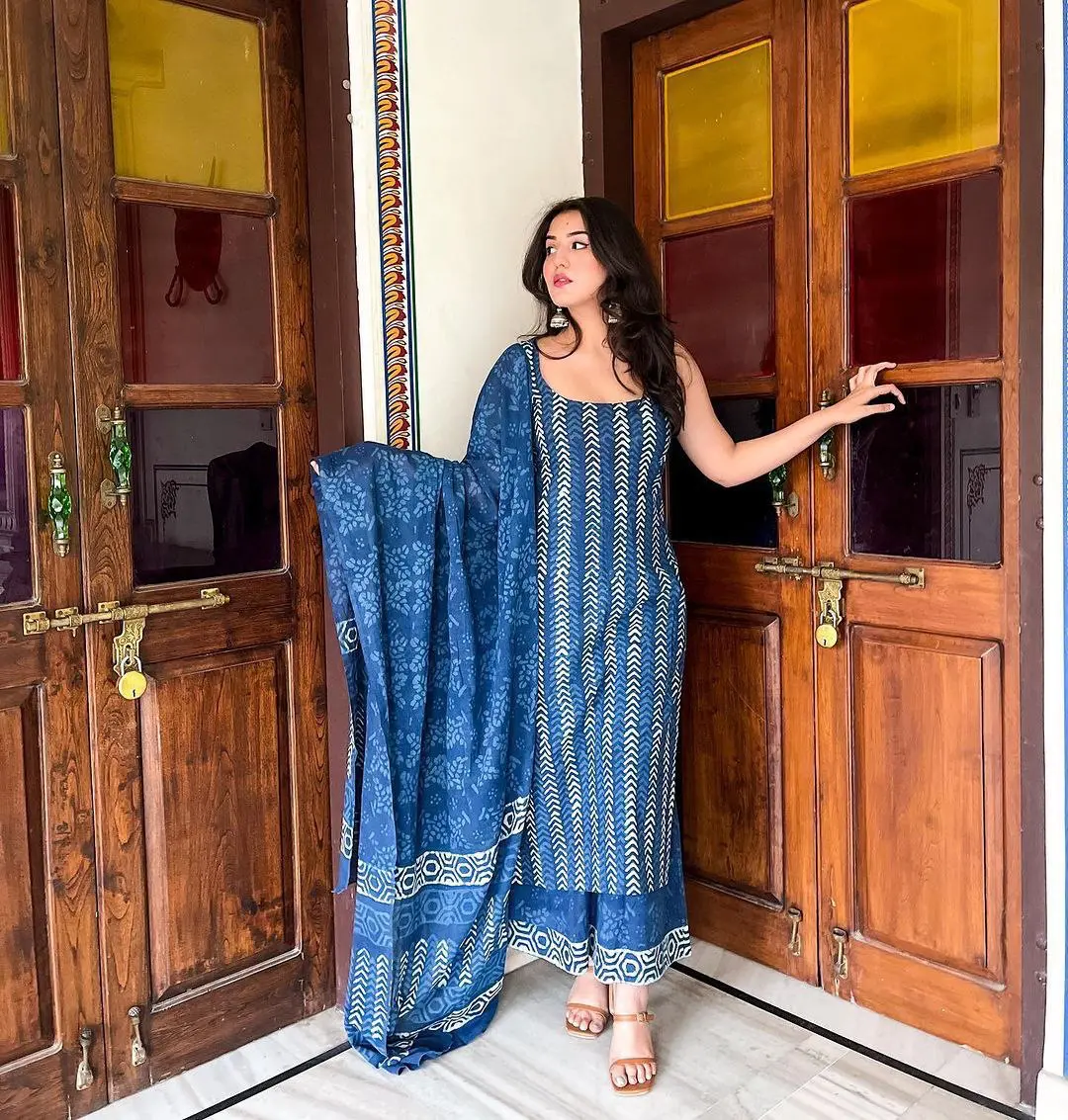 Tranquil Threads Blue Kurti Trouser Set