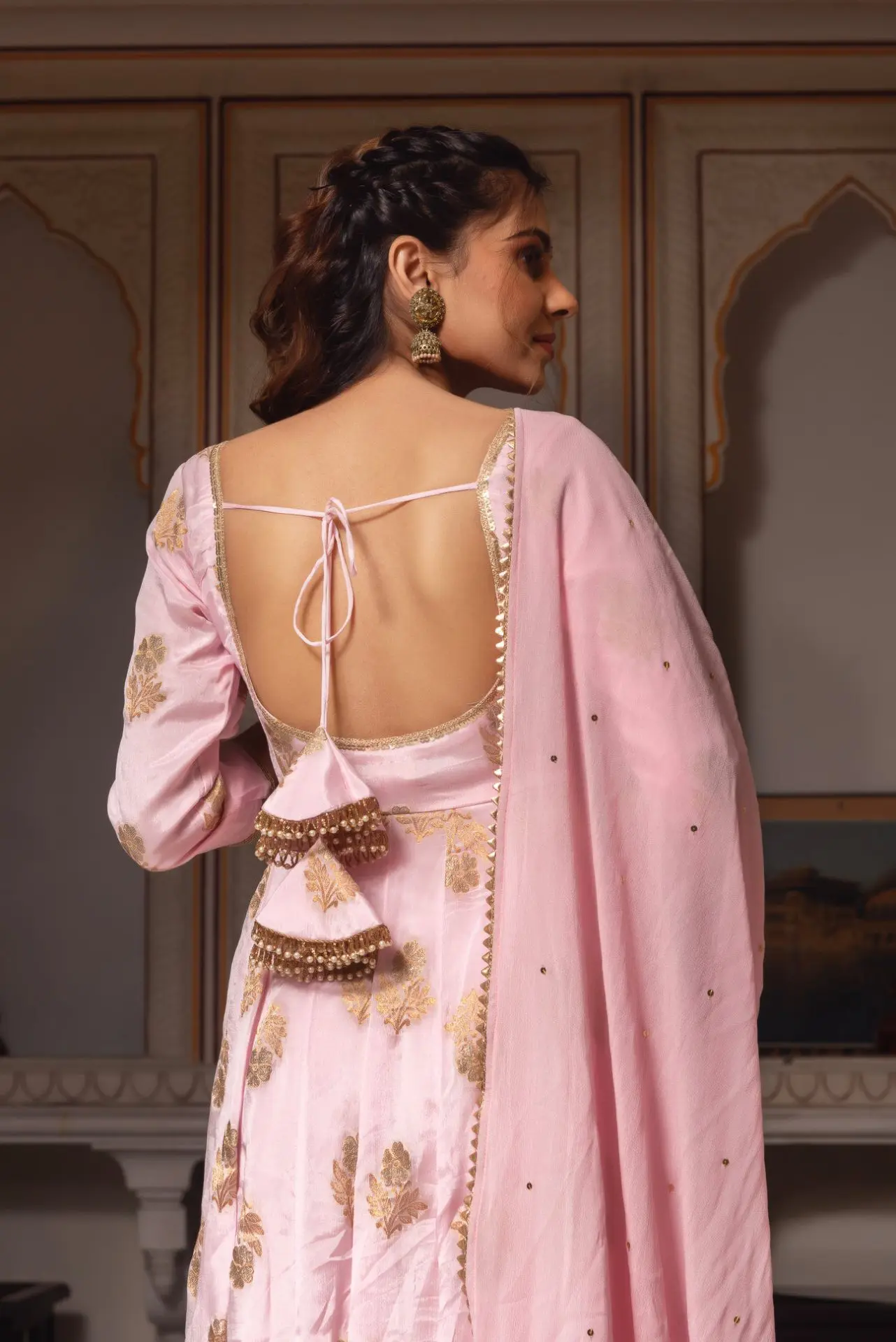 Baby Pink Premium Chinon Anarkali Suit Set