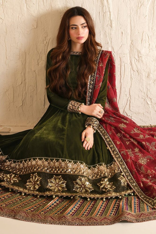 Juliet’s Olive Green Anarkali Kurti Lehenga Set With Embroidered Dupatta