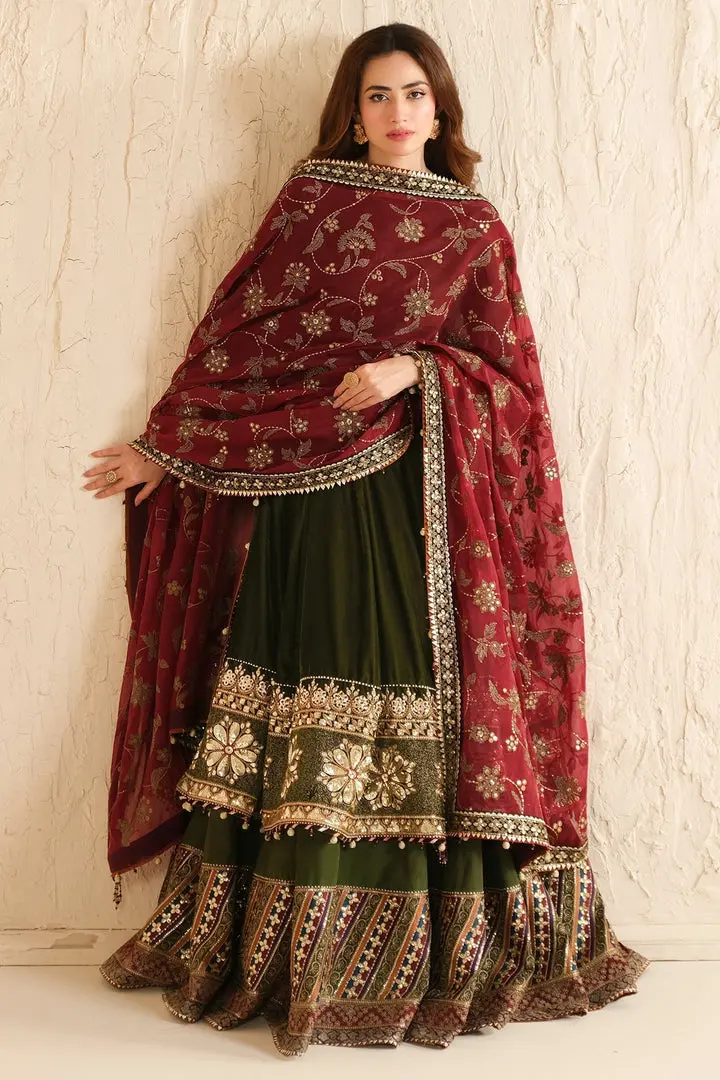 Juliet’s Olive Green Anarkali Kurti Lehenga Set With Embroidered Dupatta